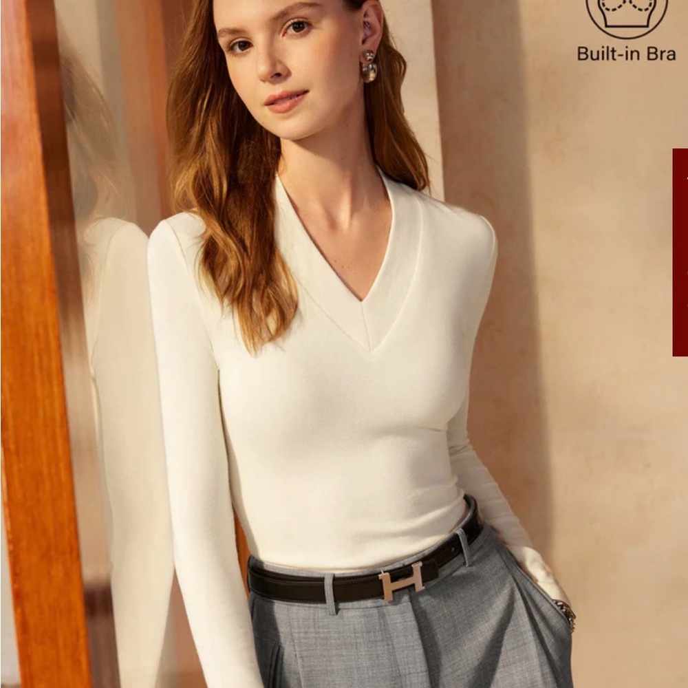 Elegant White V-Neck with Built in Bra